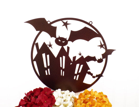 Halloween Flying Bats Circle Metal Sign Copper Halloween Decor Halloween Halloween Decorations - 8 inches - metal sign