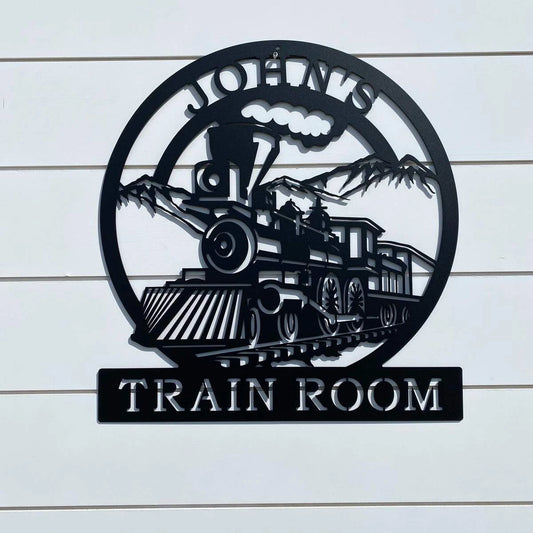 Train Name Plaque, Cut Metal Sign, Metal Wall Art, Metal House Sign Laser Cut Metal Signs Custom Gift Ideas - 8 inches - metal sign
