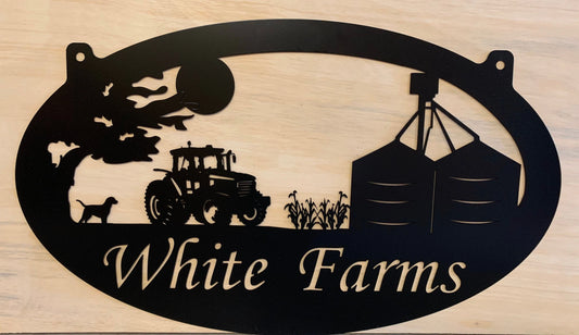 Farm Sign, Grain Bin Sign ,3ft Farm Sign Grain Bin Tractor Corn Stalks, Metal Wall Art, Metal House Sign - metal sign