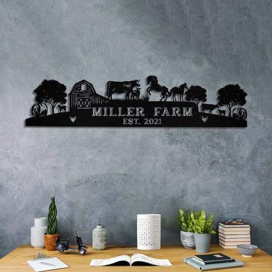Personalized Metal Farm Sign Barn Cow Horse Chicken Tractor Monogram, Metal Laser Cut Metal Signs Custom Gift Ideas - 8 inches - metal sign