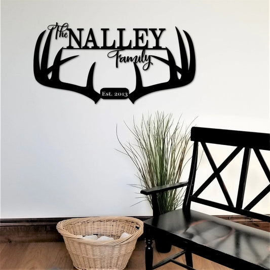 Custom Antler Last Name Sign, Personalized Family Sign With Established Year, Metal Deer Antlers, Family - wedding detail
