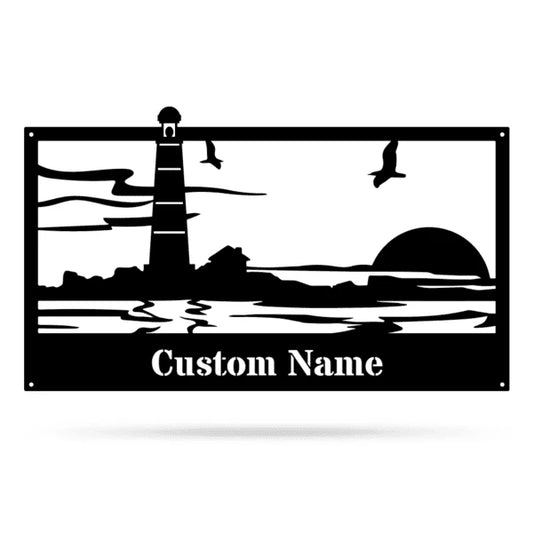 Lighthouse Monogram, Cut Metal Sign, Metal Wall Art, Metal House Sign Laser Cut Metal Signs Custom Gift Ideas - 8 inches - metal sign