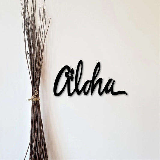Metal Aloha Sign With Flower Hawaiian Decor Hawaii Art Beach Sign Tropical Decor Live Aloha Cutout Ocean Decor - 8 inches - metal sign