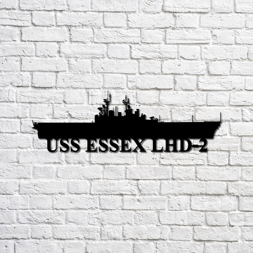 Uss Essex Lhd2 Navy Ship Metal Sign, Memory Wall Metal Sign Gift For Navy Veteran, Navy Ships Silhouette Metal Sign Laser Cut Metal Signs Custom Gift Ideas