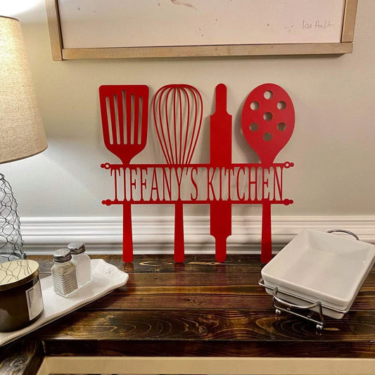 Custom Kitchen Utensils Name Sign Cut Metal Sign Metal House Sign - 8 inches - metal sign
