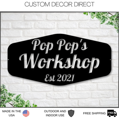 Fathers Day Sign, Sign For Dad, Pop Pop's Workshop, Gifts For Pop Pop, Dads Garage Sign, Woodworker Sign, Custom Workshop Sign, Gift For Dad Laser Cut Metal Signs Custom Gift Ideas