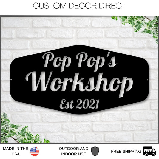 Fathers Day Sign, Sign For Dad, Pop Pop's Workshop, Gifts For Pop Pop, Dads Garage Sign, Woodworker Sign, Custom Workshop Sign, Gift For Dad Laser Cut Metal Signs Custom Gift Ideas