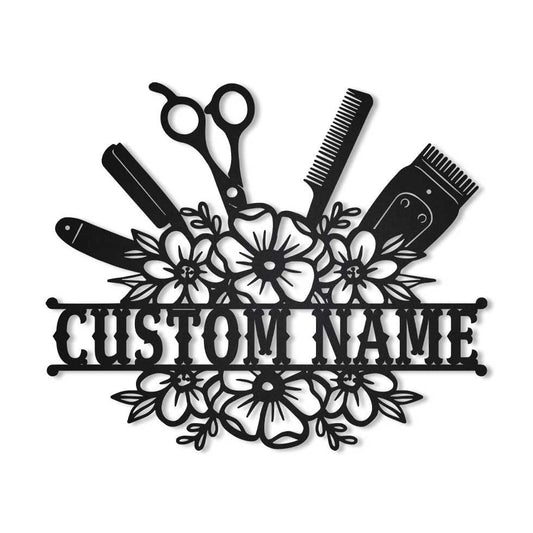 Hairstylist Beauty Salon Flower Monogram Personalized Metal House Sign - 8 inches - metal sign