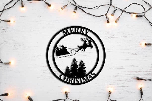 Metal Santa Sleigh With Reindeer Metal Sign Christmas Decoration Xmas Decoration Holiday Decoration Christmas