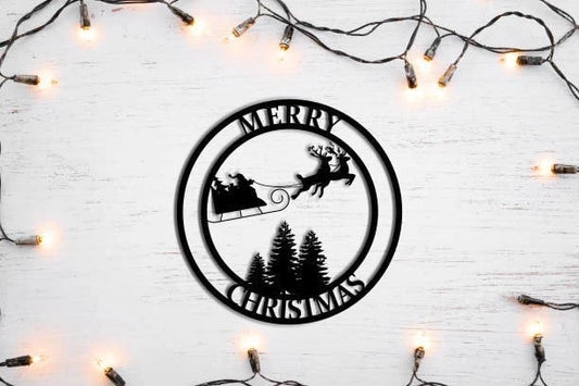 Metal Santa Sleigh With Reindeer Metal Sign Christmas Decoration Xmas Decoration Holiday Decoration Christmas - 8 inches - metal sign