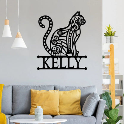 Cat Metal Wall Art, Custom Name Cat Metal Sign, Metal Cat Sign, Cat Floral Art, Home Decor, Cat Lover Gifts, Bedroom Wall Decor Laser Cut Metal Signs Custom Gift Ideas