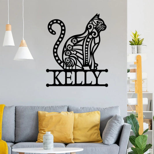 Cat Metal Wall Art, Custom Name Cat Metal Sign, Metal Cat Sign, Cat Floral Art, Home Decor, Cat Lover Gifts, Bedroom Wall Decor Laser Cut Metal Signs Custom Gift Ideas