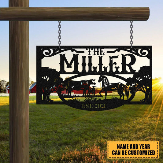 Personalized Metal Farm Sign Horse Cow, Custom Outdoor Farmhouse, Ranch Wall Decor Art Gift Laser Cut Metal Signs Custom Gift Ideas - 8 inches - metal sign
