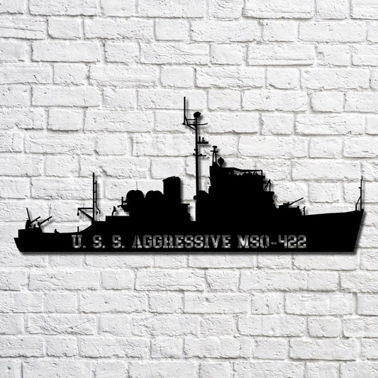U.s.s. Aggressive Mso422 Navy Ship Metal Art, Custom Us Navy Ship Cut Metal Sign, Gift For Navy Veteran - metal sign