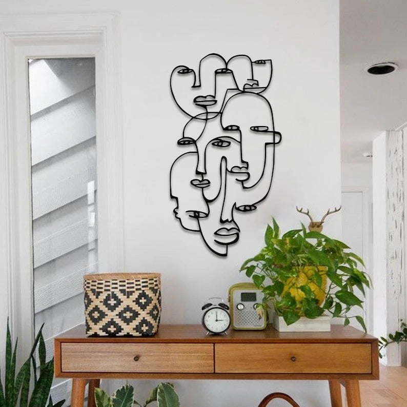 Picasso Faces line art Woman Line Art Metal Wall Decor Black Metal Art Outdoor Metal Art Woman Face Art Sign