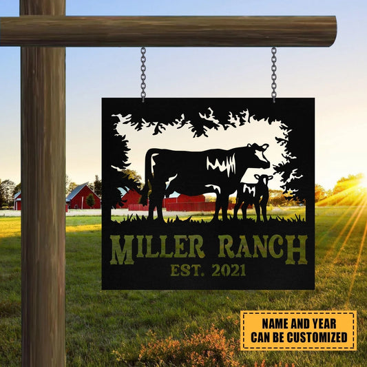 Metal Farm Sign Cow Cattle Monogram, Custom Outdoor Farmhouse, Front Gate, Wall Decor Art Gift, Metal - metal sign