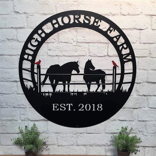 Personalized Red Bird Horse Ranch Sign Cut Metal Sign Metal House Sign - 8 inches - metal sign