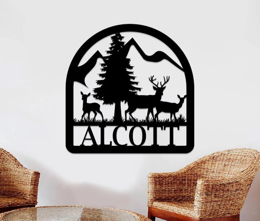 Deer Family Welcome Metal Sign Winter Decor Deer Sign Metal Sign Deer Decor Gift Sign Deer Antler Decor - 8 inches - metal sign