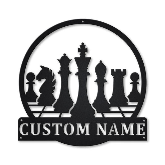Personalized Chess Monogram Metal Sign Art, Custom Chess Metal Wall Art, Chess Antler Decor, Housewarming - metal sign