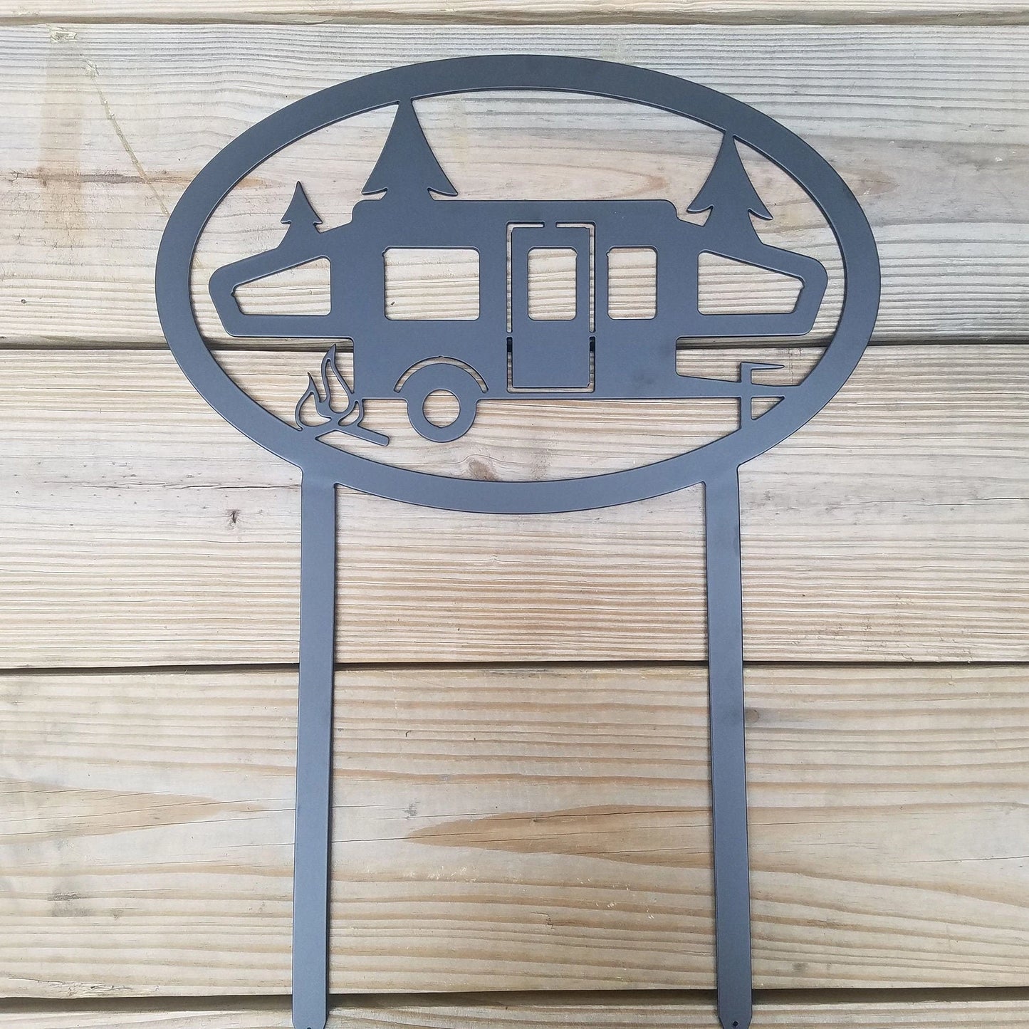 Popup Camper Metal Sign Camping Site Marker Staked Sign