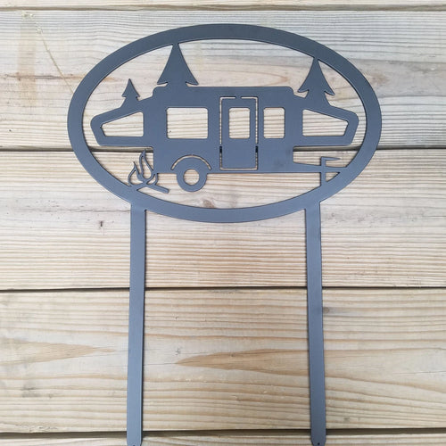 Popup Camper Metal Sign Camping Site Marker Staked Sign