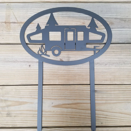 Popup Camper Metal Sign Camping Site Marker Staked Sign - 8 inches - metal sign