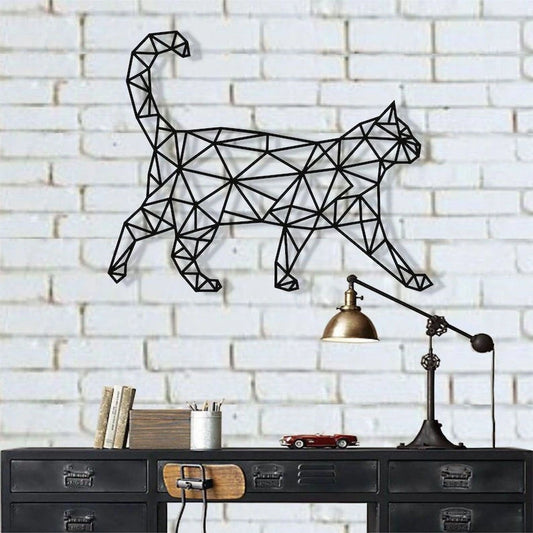 Metal Wall Decor Metal Cat Art Geometric Cat Decor ation Wall Hangings Metal Sign Cat Lover Gift - 8 inches - metal sign