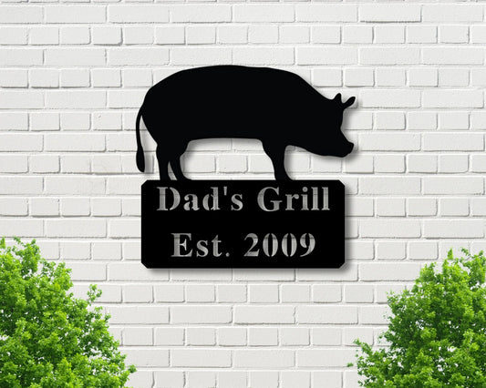 Personalized Metal Bbq Sign Outdoor Sign Indoor Bbq Grill Sign Outdoor Kitchen Metal Signs Personalized Grill Sign Personalized Pig - 8 inches - metal sign
