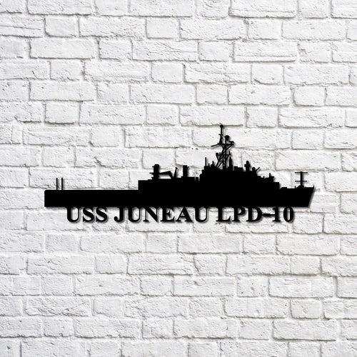 Uss Juneau Lpd10 Navy Ship Metal Sign, Memory Wall Metal Sign Gift For Navy Veteran, Navy Ships Silhouette Metal Sign Laser Cut Metal Signs Custom Gift Ideas