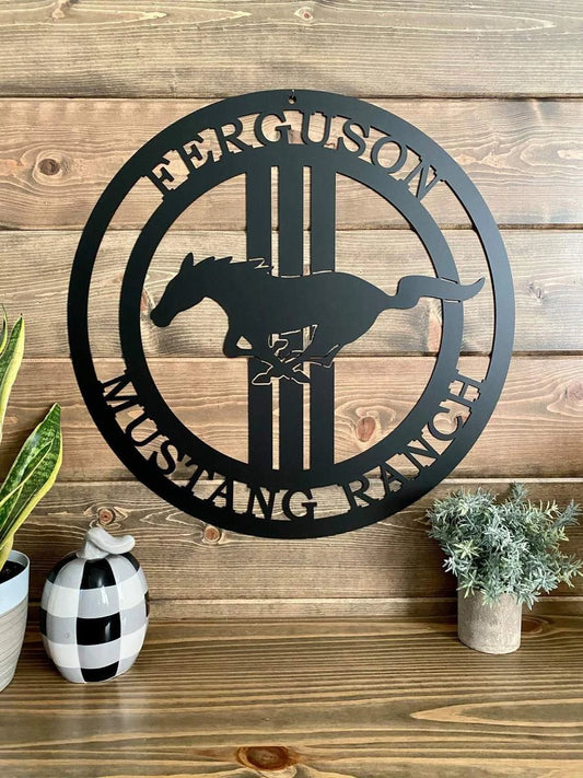 Personalized Mustang Horse Ranch Sign Cut Metal Sign Metal House Sign - 8 inches - metal sign