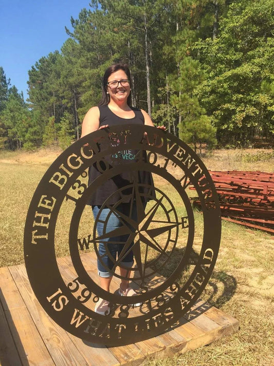 Personalized Gps Compass Metal Quote Sign, Custom Gps Address Cut Metal Sign, Metal Wall Art, Metal House - metal sign