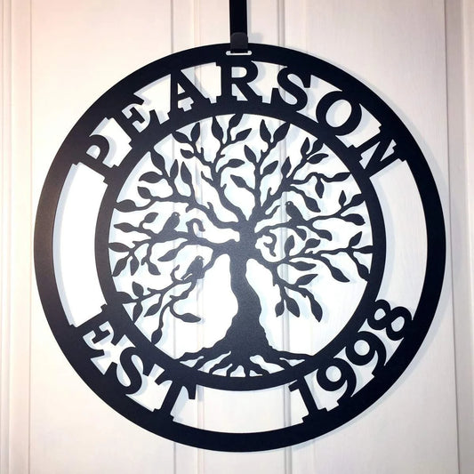 Olive Tree Of Life Family Established Sign, Cut Metal Sign, Metal Wall Art, Metal House Sign Laser Cut Metal Signs Custom Gift Ideas - 8 inches - metal sign