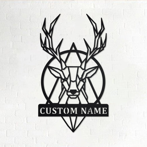 Custom Deer Geometric Metal Wall Art, Personalized Deer Geometric Name Sign Decoration For Room, Deer Home Decor, Custom Deer Geometric, Metal Laser Cut Metal Signs Custom Gift Ideas