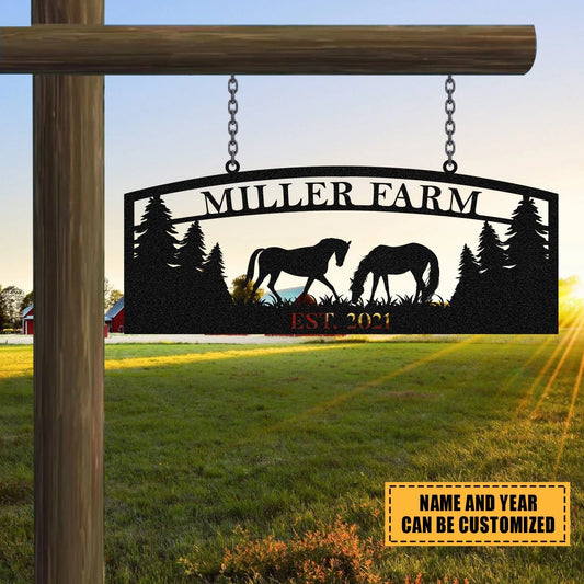 Personalized Metal Sign Horse Monogram, Custom Outdoor Farmhouse, Ranch, Barn, Metal Laser Cut Metal Signs Custom Gift Ideas - 8 inches - metal sign