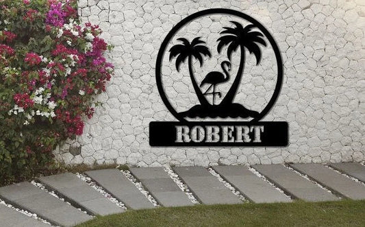 Trees With Flamingo Metal Sign Personalized Flamingo Metal Sign Custom Name Metal Sign Indoor Outdoor - metal sign