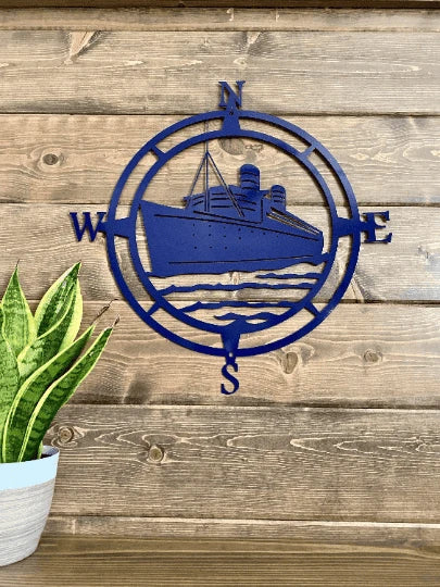 Ship Compass Cut Metal Sign Metal House Sign - 8 inches - metal sign