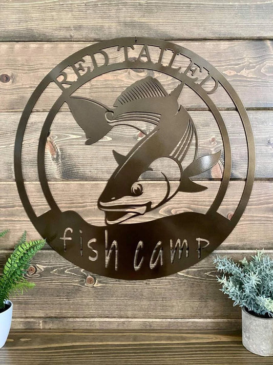 Red Spotted Tail red Drum Fishing Sign Cut Metal Sign Metal House Sign - 8 inches - metal sign