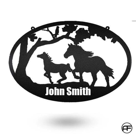 Couple Horse Art Personalized Horse Metal Sign, Horseshoe Art, Western Decor, Initial Metal Sign - metal sign