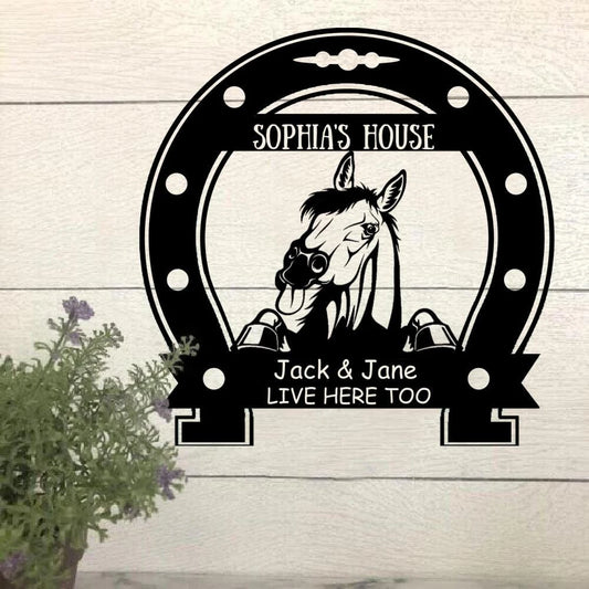 Horse Lovers Personalized Metal Sign Horse's House Human Live Here Too Laser Cut Metal Signs Custom Gift - metal sign