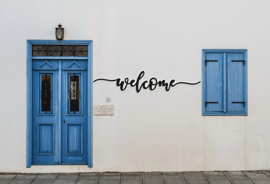 Outdoor Welcome Sign Welcome Metal Word Wedding Welcome Sign Housewarming Giftrealtor Closing Giftwelcome Word Wall Art - 8 inches - metal sign