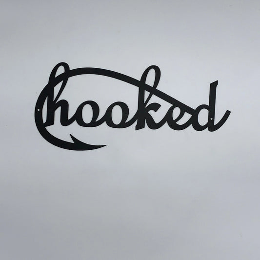 Hooked Metal Sign Fishing Decor Metal Fishing Sign Fishing Sign - 8 inches - metal sign