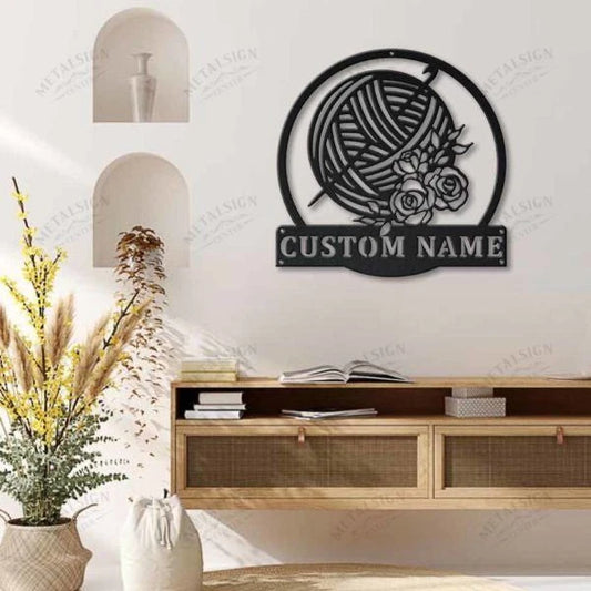 Personalized Crochet Monogram Metal Wall Decor Vii, Cut Metal Sign, Metal Wall Art, Metal House Sign - metal sign