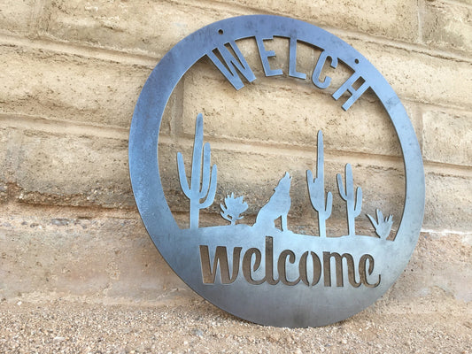 Southwestern Welcome Sign Custom Welcome Sign Cactus Welcome Sign Desert Scene Cactus Saguaro - 8 inches - metal sign