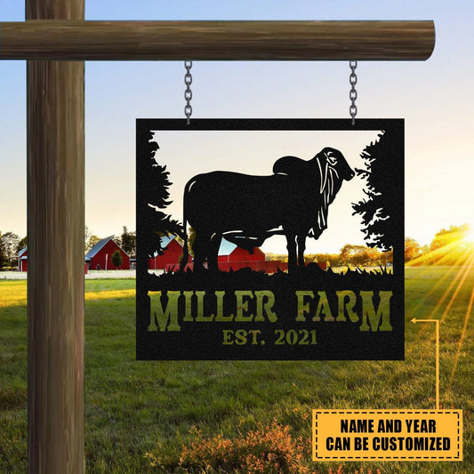 Personalized Metal Farm Sign Brahman Cattle Monogram Laser Cut Metal Signs Custom Gift Ideas - 8 inches - metal sign