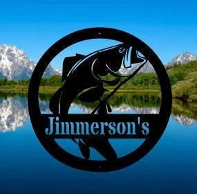 Custom Bass Family Lake Sign Decor Metal Lake House Decor Gifts - 8 inches - metal sign