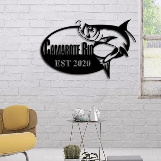 Fishing Lovers Customized Name Cut Metal Sign - 8 inches - metal sign