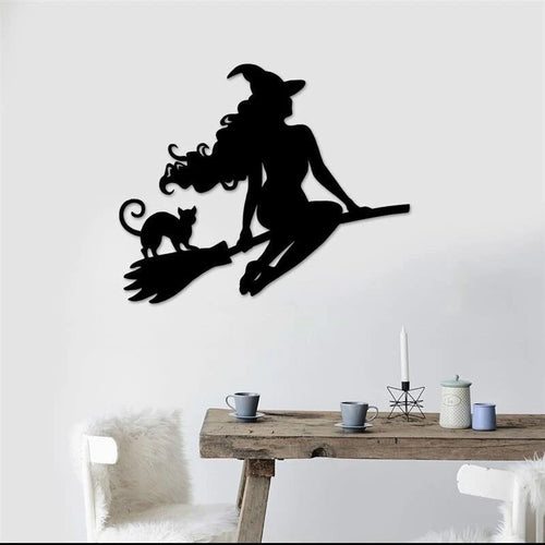 Witch Halloween Decor Halloween Witch Sign Witch Room Metal Wall Decor Spooky Witch On Broom Sign Witch And Black Cat Sign