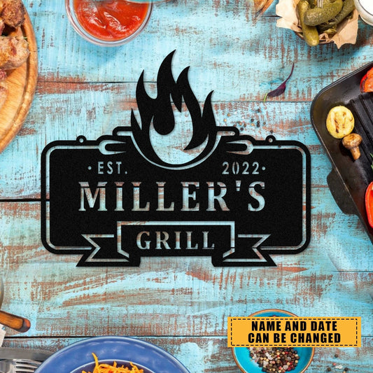 Personalized Family Name Bar Grill Metal Sign Monogram, Metal Laser Cut Metal Signs Custom Gift Ideas - 8 inches - metal sign