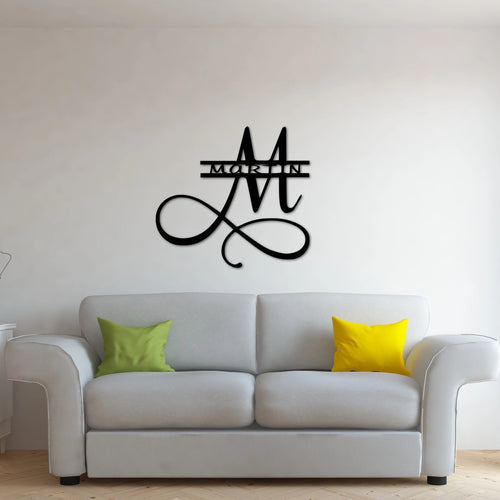 Split Last Name Monogram With Last Name Initial, Metal Art Sign With Scrolls, Custom Metal Sign, Personalized Family Name Wall Decor Laser Cut Metal Signs Custom Gift Ideas