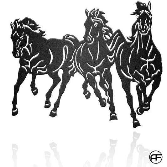 Three Horse Art Personalized Horse Metal Sign, Horseshoe Art, Western Decor, Initial Metal Sign - metal sign